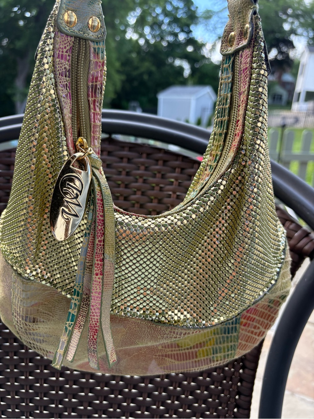 Vintage Whiting & Davis Gold and Green tone Snakeskin Mesh Shoulder Bag - Picture 2 of 7